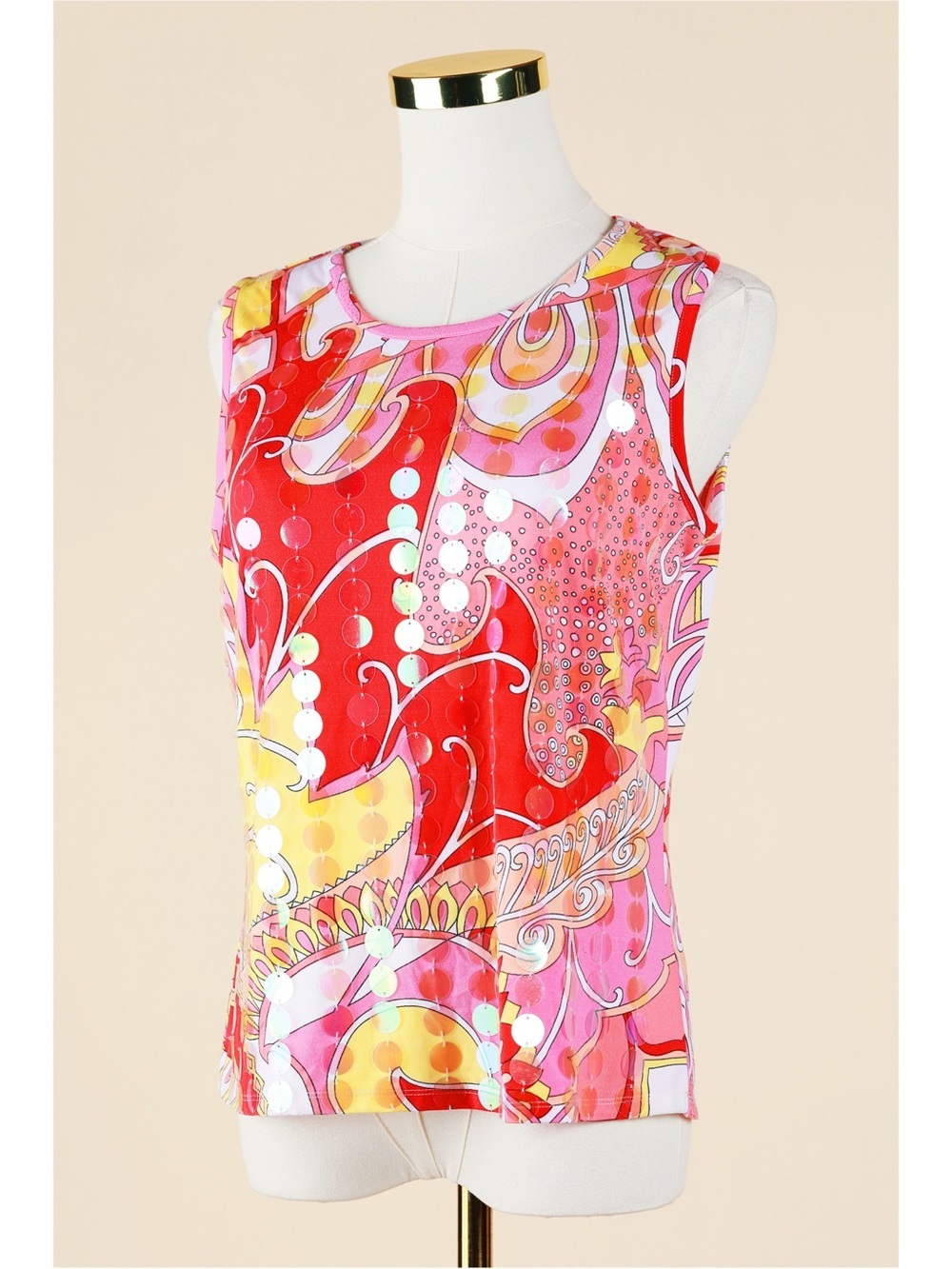 Sz M Kemp & Company Y2K Colorful Paisley Sequin Disc Groovy Tank Top EUC